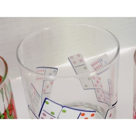 Vintage Retro Board Game Themed Beverage Glasses Set of 4 Barware Dice Dominos - Picture 8 of 14